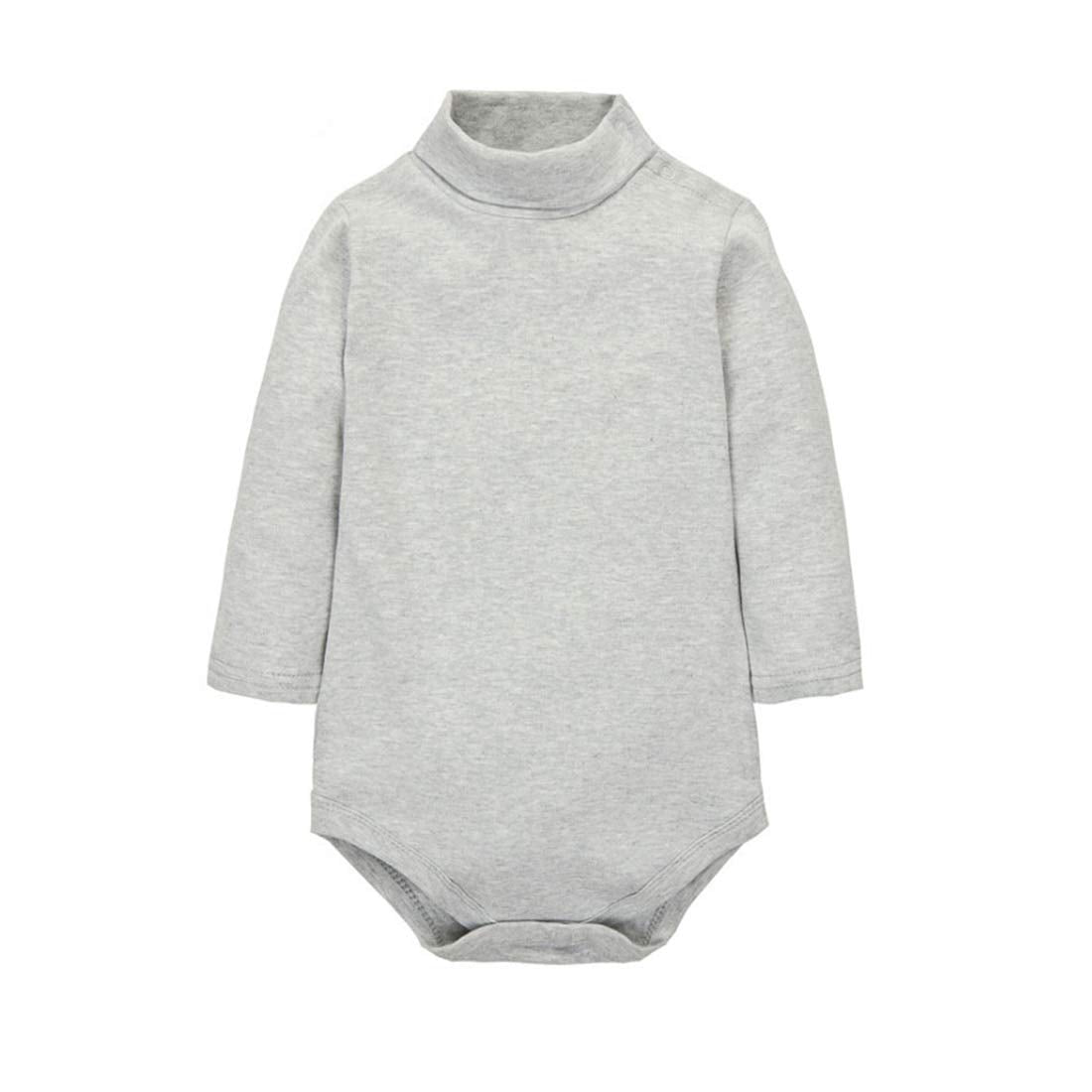 Cuteon Baby Boys Girls Solid Color Basic Turtleneck Cotton Bodysuit Jumpsuit Gray 6 Months