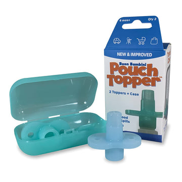 Buon Bambini Soft Sip Baby Food Pouch Toppers With Travel Case, 100% Silicone, Aqua/Blue, 2-Pack