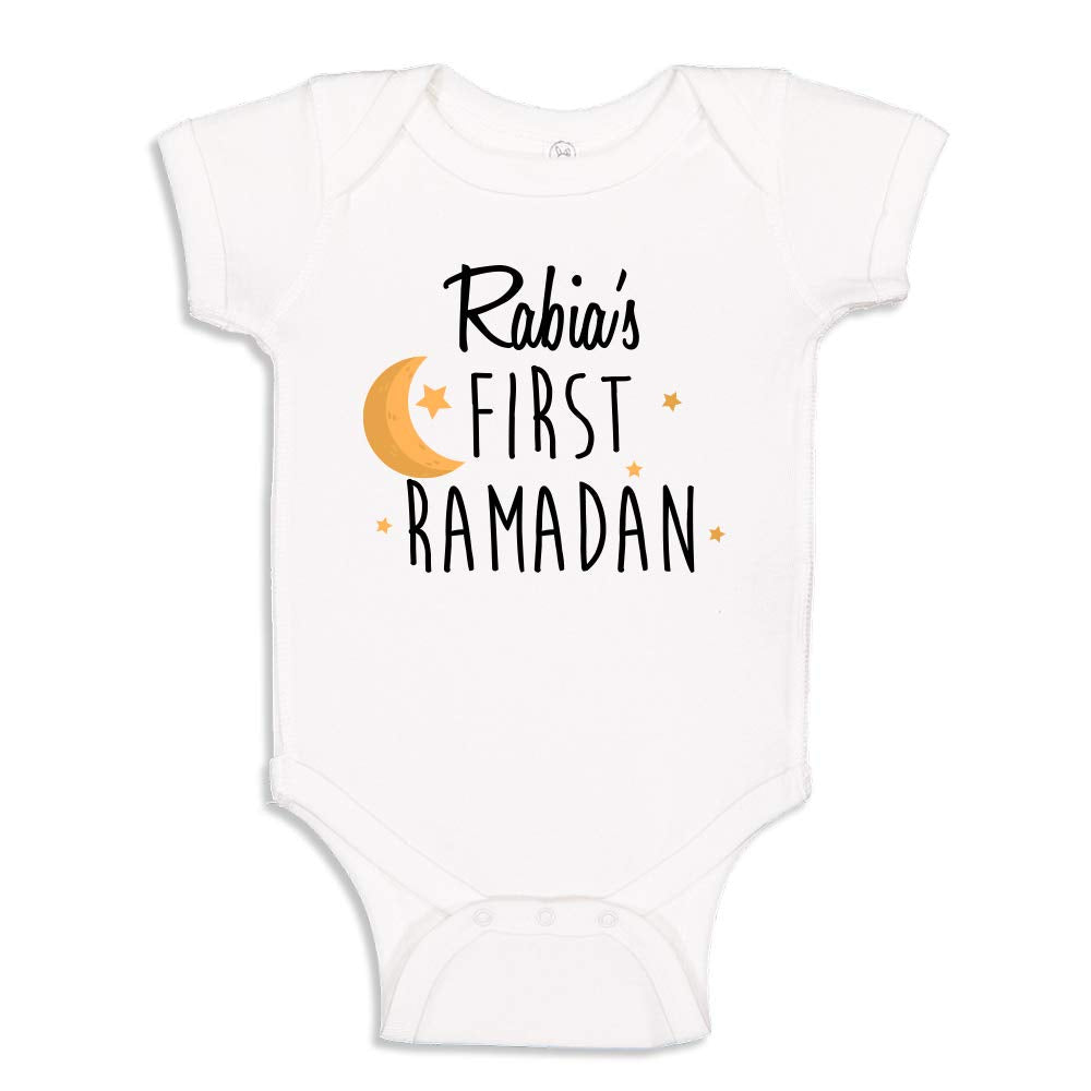 My First Ramadan Custom Name Baby Bodysuit Infant One Piece 12 Mo White