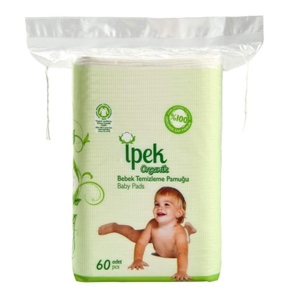 Baby Organic Large Dry Pads 100% Cotton Squares For Baby Care Diapering (60 Count)