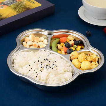 Happy Hues Stainless Steel Divided Meal Plate Tray3 Compartments Dinner Dish For Baby (Paw)