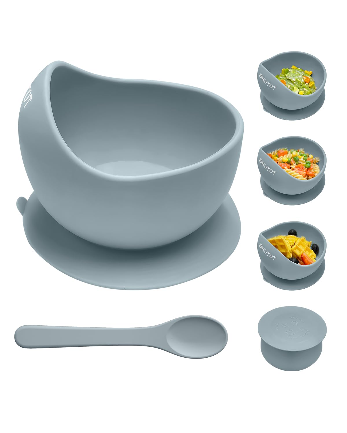 Qyeejong Stay Put Suction Bowls for Babies Kids, Food Grade Silicone Bowl and Spoon Set for Led Weaning, Self Feeding Baby Toddl