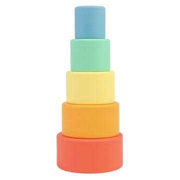 BLUE GINKGO Silicone Stacking Cups - Nesting & Sensory Stacking Toy for Toddlers | Open-Ended Montessori Toy with 5 Cups (Matte 