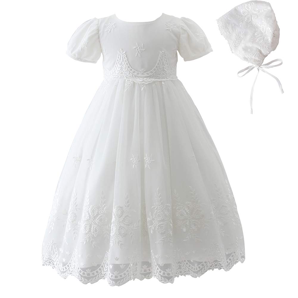 Silver Mermaid Baby Girls Christening Baptism Dress Special Occasions Lace Floral Embroidered Christening Gown(18M,Ivory White)