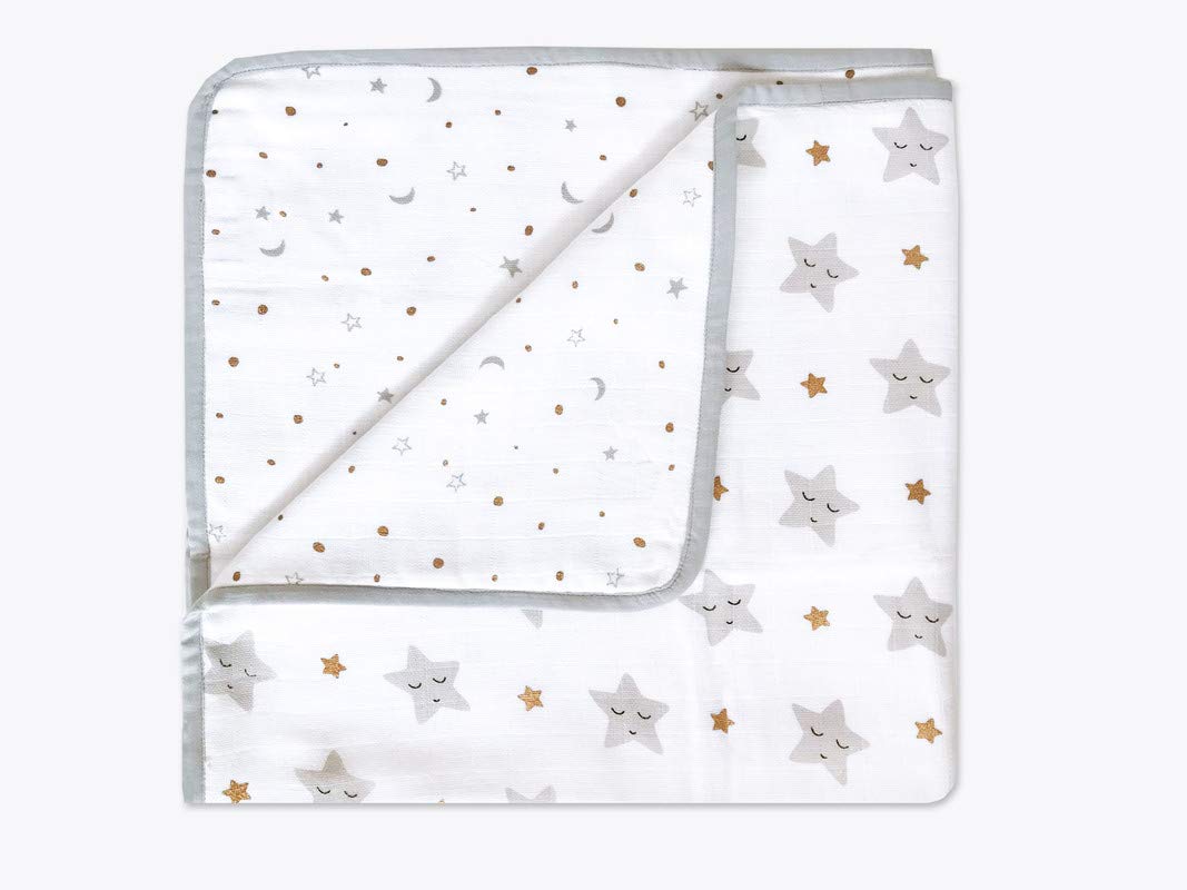 Masilo Organic Muslin Modern Newborn Organic Cotton Muslin Baby Blanket, Sustainable Unisex/Star/Metallic, Summer Baby Essential