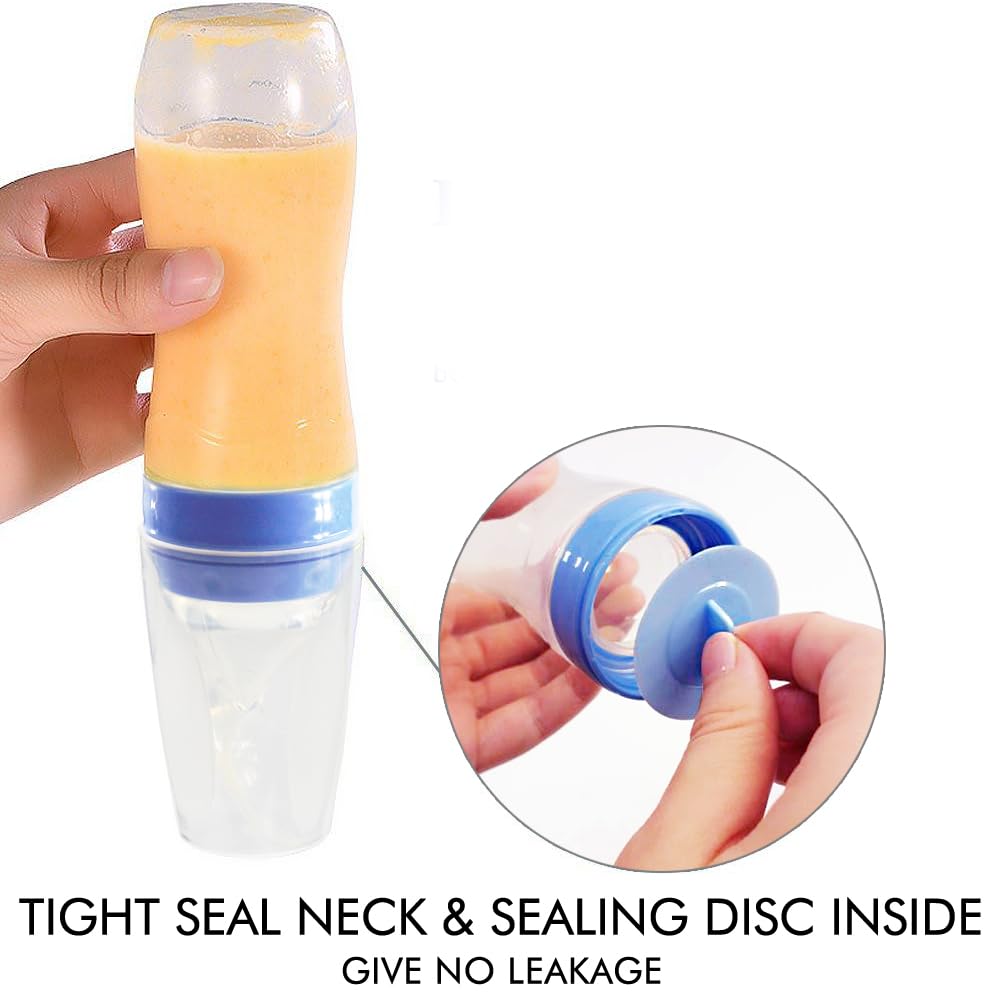Matyz 2 Pcs Silicone Baby Food Dispensing Spoon (Blue, 4Oz/120Ml) Squeeze Feeder With Spoon - Spoon Bottle For Baby - Baby Spoon