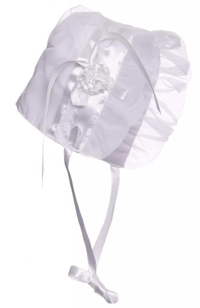 Long White Embroidered Organza Christening Baptism Gown With Bonnet - L (9-12 Month)