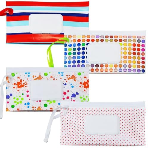 Farever Baby Wipe Dispenser, 4 Pack Portable Refillable Wipe Holder, Reusable Lightweight Wipes Container Case Holder For Travel