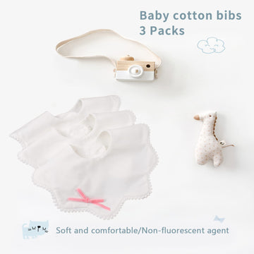 Bamery Baby Bandana Bibs White Cotton Drool Bibs For Drooling And Teething Absorbent For Boy Girl (White+Bow)