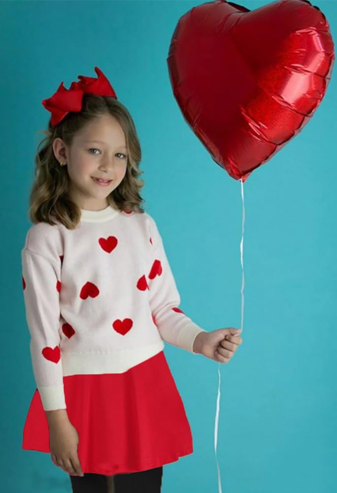 Toddler Girls Clothes Set Heart Print Girls Valentine'S Day Clothing Long Sleeve Sweatshirt Tops And Skirt Sets 2 Pcs Baby Pant