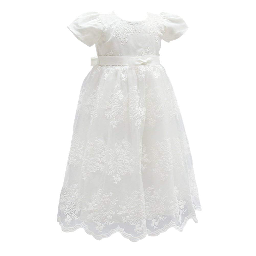 Glamulice Baby Girl Flower Christening Baptism Dress Formal Party Gown Special Occasion Dress, White, 3