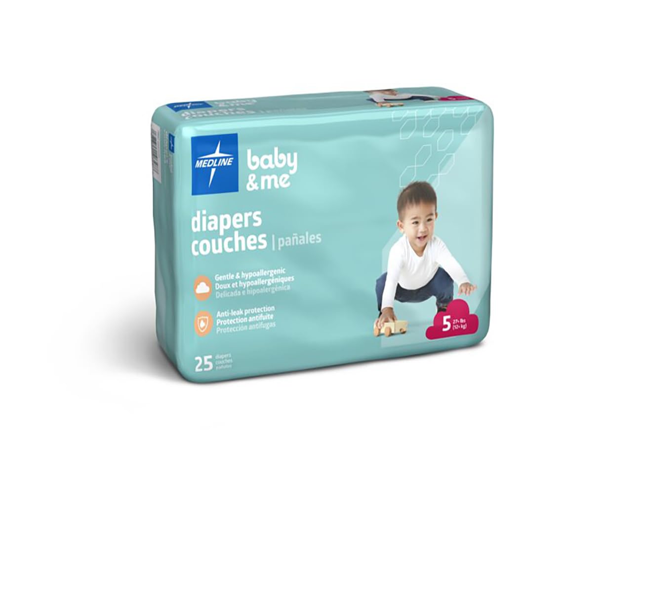 Medline Disposable Baby Diapers, Size 5 (27+ Lbs), Case Of 200