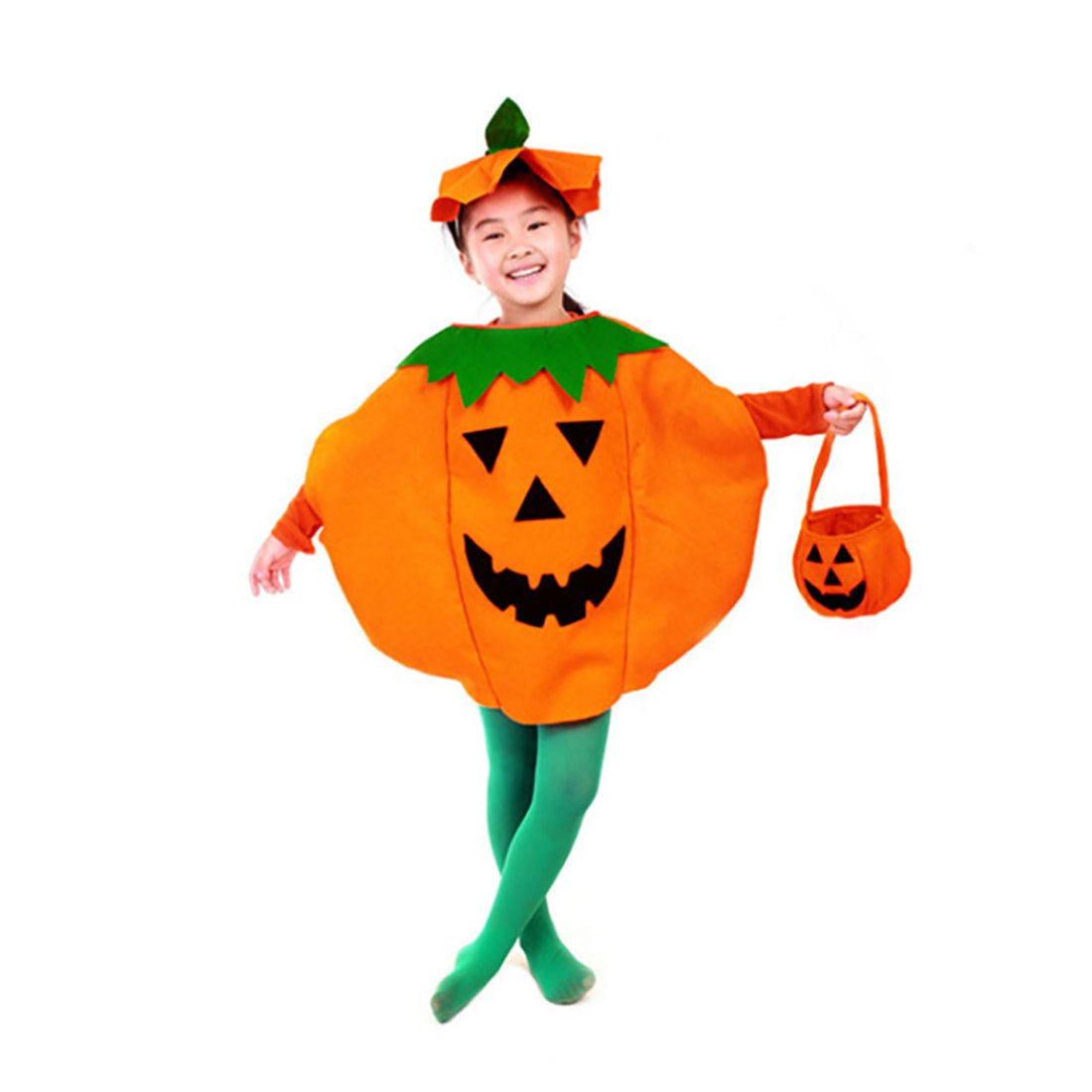 Etistta Halloween 3Pc Pumpkin Costume For Kids Children Cosplay Party Clothes (Orange)