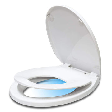 Round Toilet Seat With Built In Potty Training Seat, Slow Close, Easy Clean, Plastic, White