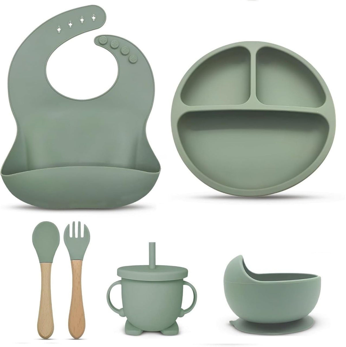 Crega 6 Piece Silicone Baby Feeding Set (Green)