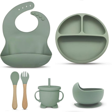 Crega 6 Piece Silicone Baby Feeding Set (Green)