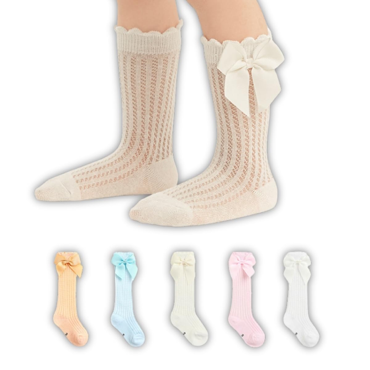 Guchigu Unisex Baby Knee High Socks Toddlers Breathable Cute Print Sock AntiMosquito Long Knit 5 Pair Cotton Ankle Mesh Socks F