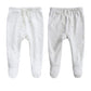 Owlivia 100% Organic Cotton Baby Boy Girl 2-Pack Footed Pants Wiggle Pants Jogging Pants(White & Grey Melange, 0-3 Months)