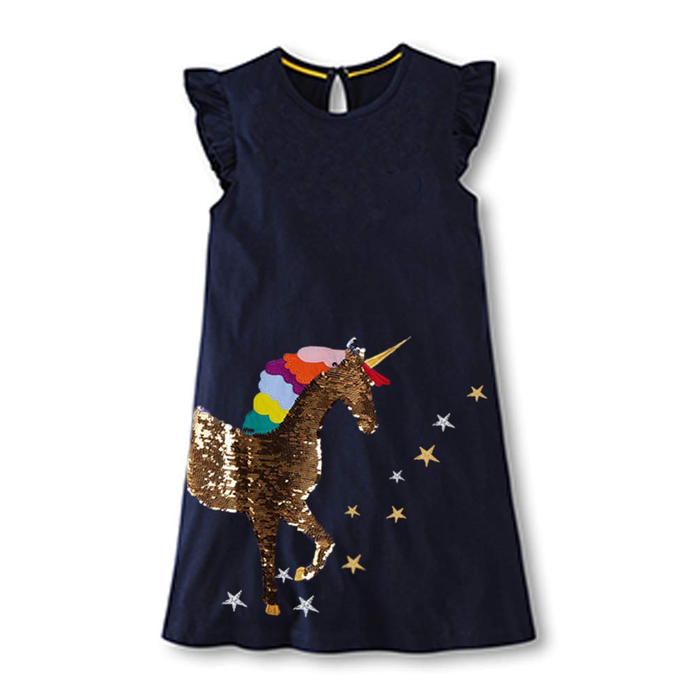 Dxton Toddler Baby Girls Dresses Summer Short Sleeves Dresses Outfits Sh6488 8T