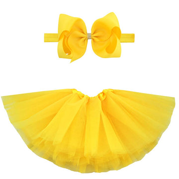 Bgfks 5 Layered Toddlers Tulle Tutu Skirt For Girls With Headband For Baby Girl 0 To 36 Months (Yellow, S,0-6 Months)