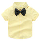 Abolai Baby Boy Summer Cotton Gentleman Short Sleeve Bowtie Romper Suspenders Shorts Outfit Set Style2 Yellow 95