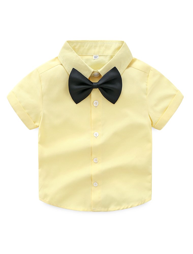 Abolai Baby Boy Summer Cotton Gentleman Short Sleeve Bowtie Romper Suspenders Shorts Outfit Set Style2 Yellow 95