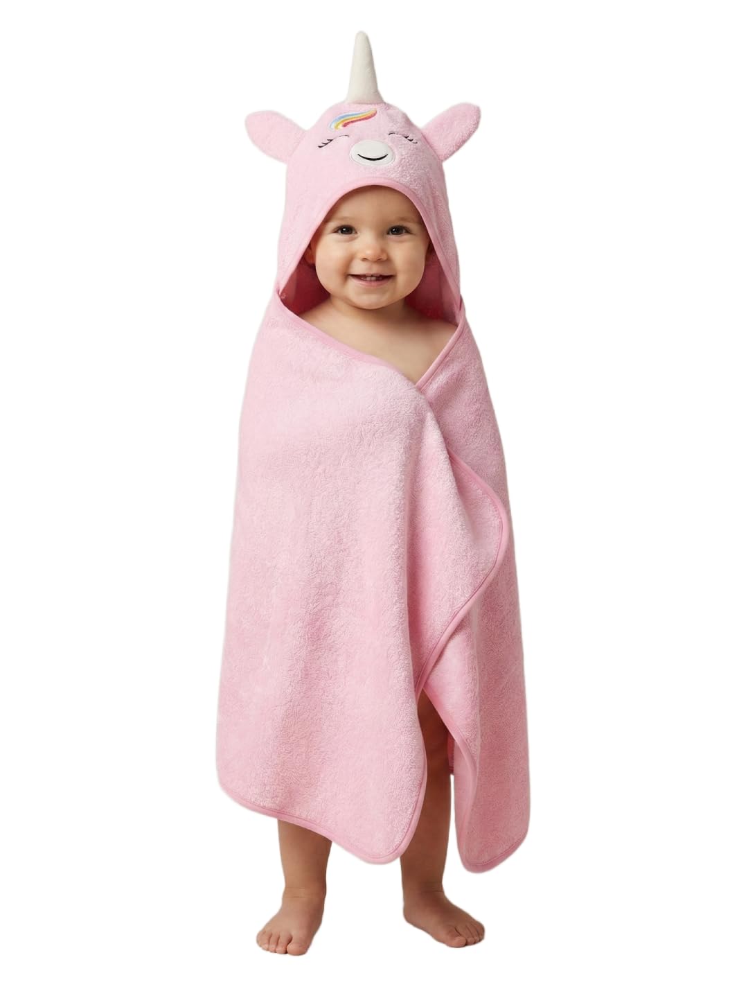 CREEVA Cuddle Baby/Kids Hooded Bath Towel in Baby Pink  Soft Bamboo Cotton with Cute Cartoon Face & 3D Ears 100% Bamboo Cotton,