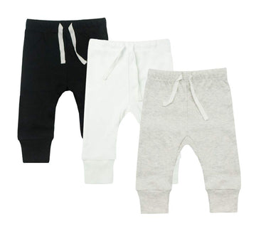 Honesborn Aiui-Harnsborn Baby Unisex 3-Pack Baby Girl Pants, Infant Boys Girls Cotton Tapered Ankle Pants(3-6 Months, Black/Off-