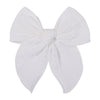 5.5 Inch White Fable Hair Bow: Handmade Linen Cotton Hair Clip For Girls - 1 Pcs