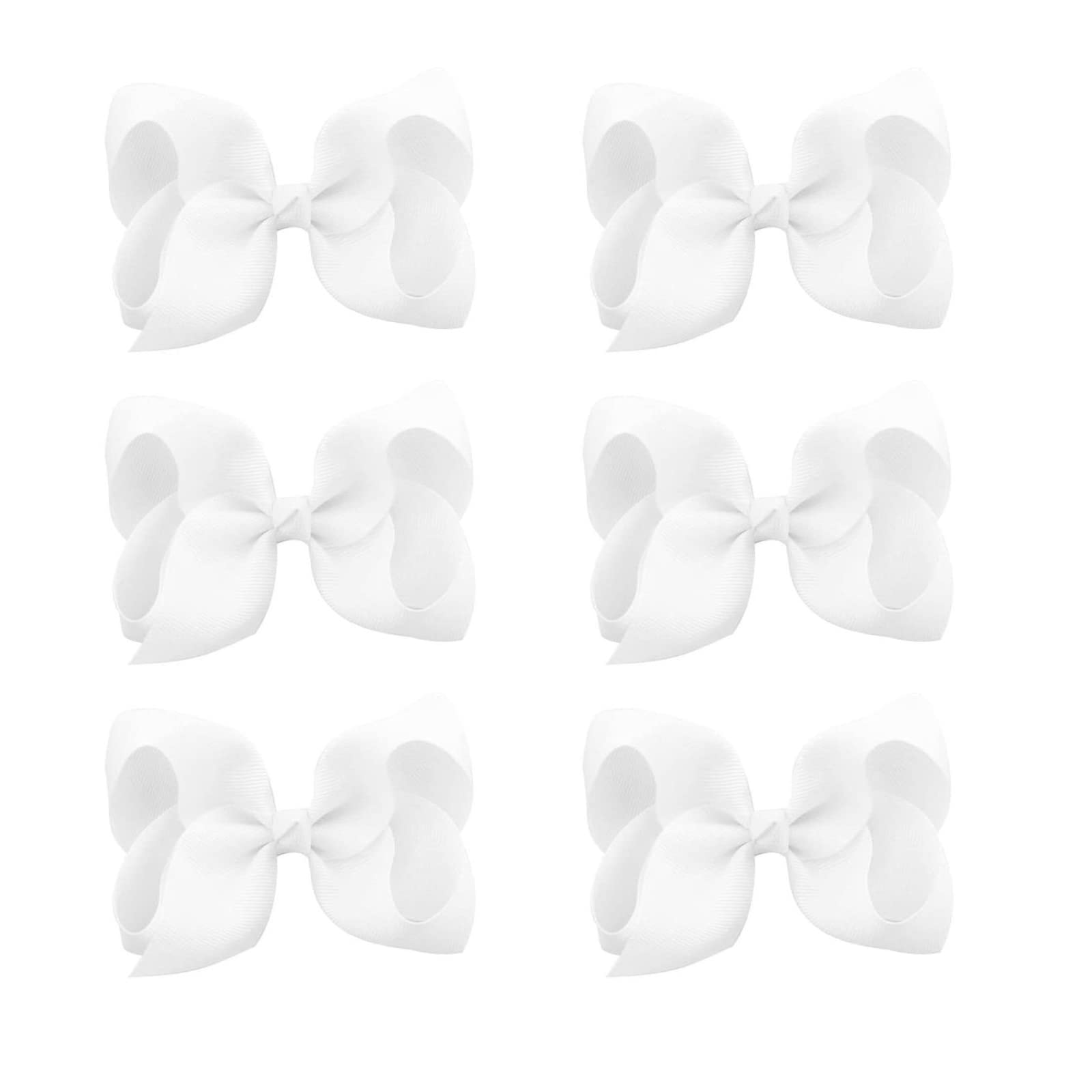 6 Pcs 4.5' Grosgrain Ribbon Alligator Clips - Hair Bows For Toddler Girls And Kids (White)