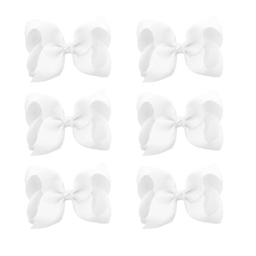 6 Pcs 4.5' Grosgrain Ribbon Alligator Clips - Hair Bows For Toddler Girls And Kids (White)