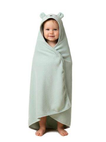 Creeva Cuddle Baby/Kids Hooded Bath Towel In Pastel Green  Soft Bamboo Cotton With Cute Cartoon Face & 3D Ears 100% Bamboo Cott