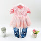Peacolate Spring Autumn Baby Girls Clothing Set 3Pcs Long Sleeve T-Shirt Denim Jacket And Jeans(Pink,1-2Years)