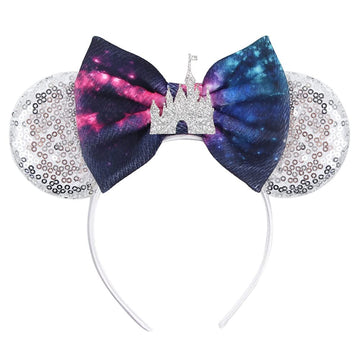 Foeran Mouse Ears Headbands Shiny Bows Mouse Ears Glitter Party Princess Decoration Cosplay Costume For Girls Women (Silver Pala
