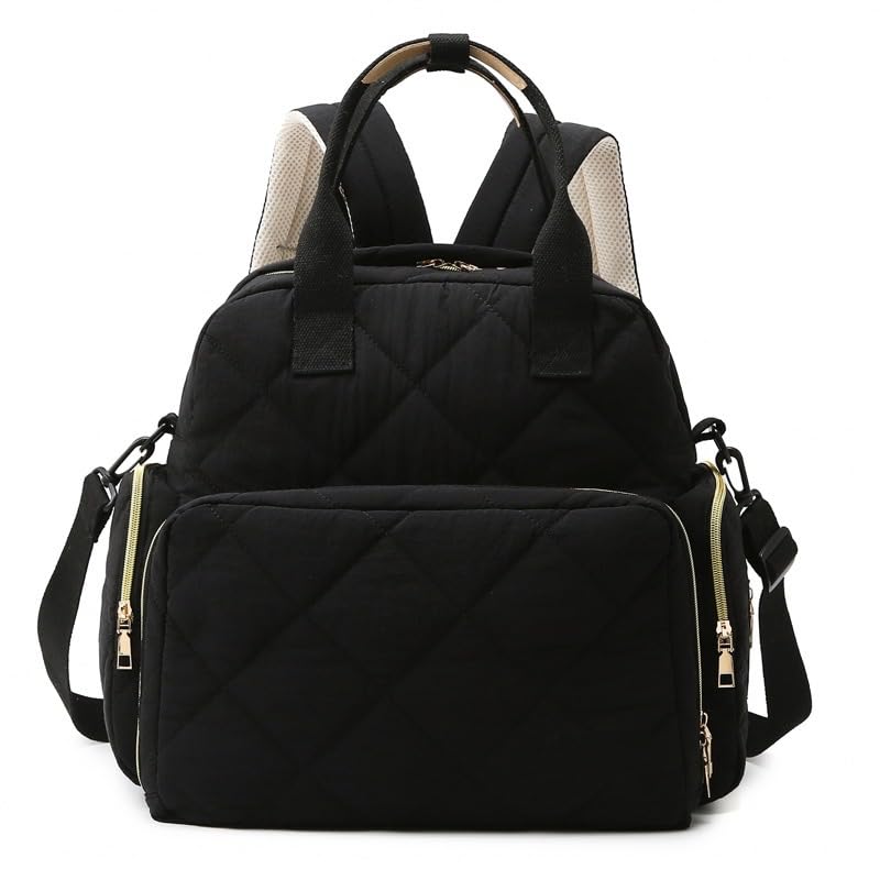 Tristan Home Quilted Diaper Bag Backpack - Insulated Bottle Pockets, Maternity Hospital Travel Bag for Moms (black)