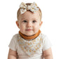 Polka Tots Cotton Floral Print Bow Headband With Reversible Bandana Bib Set  Orange