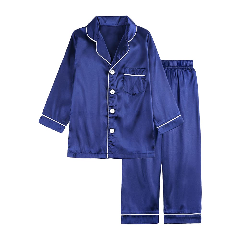 MYGBCPJS 2Pcs Boys Girls Satin Pajamas Set Long Sleeve Classic Silk Pjs Sleepwear ButtonDown Top + Pants Loungewear