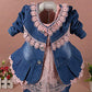 Yao 6M-4Y Infant 3Pcs Baby Girls Clothes Set Toddler Outfits Lace Dress Jacket And Jeans (4-5Y,Flower-Pink)