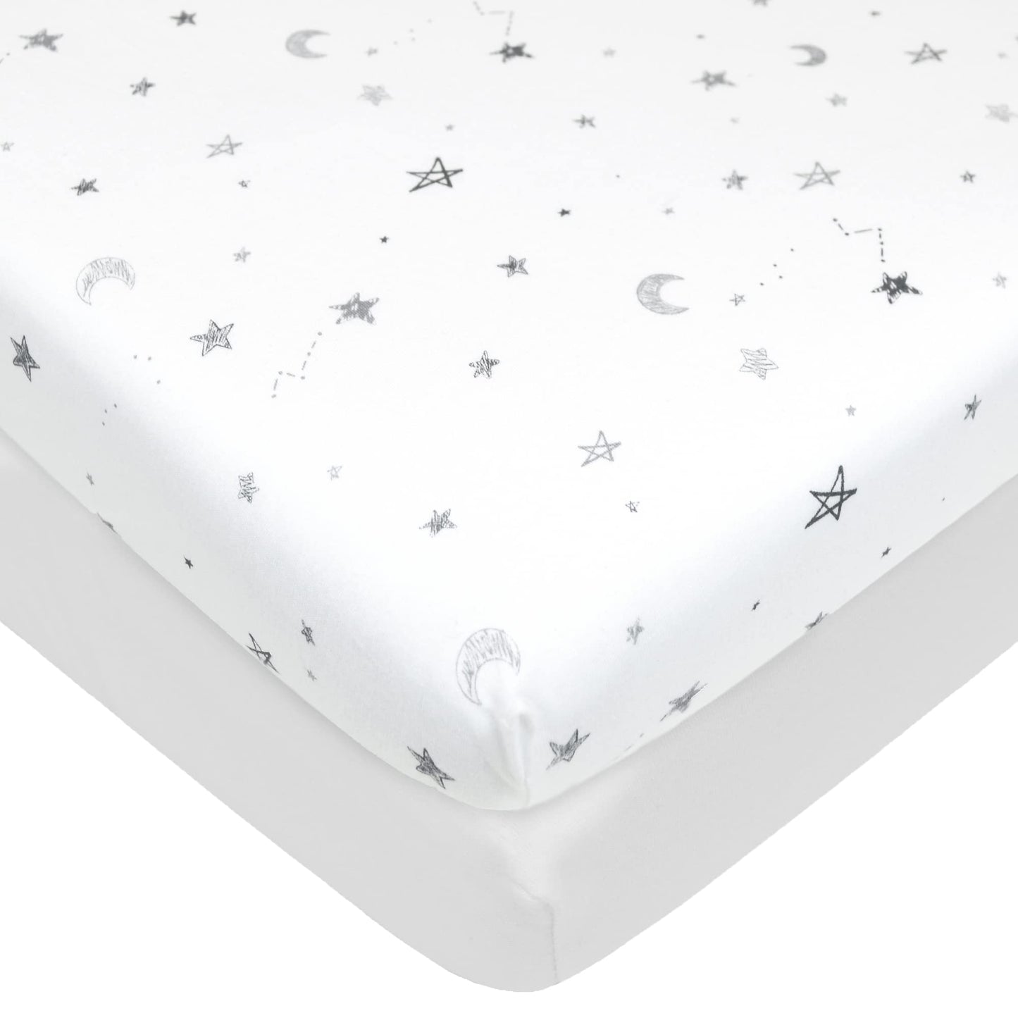 American Baby Company 2 Pack Printed 100% Natural Cotton Jersey Knit Fitted Pack N Play Playard Sheet, Gray Star and White, Soft