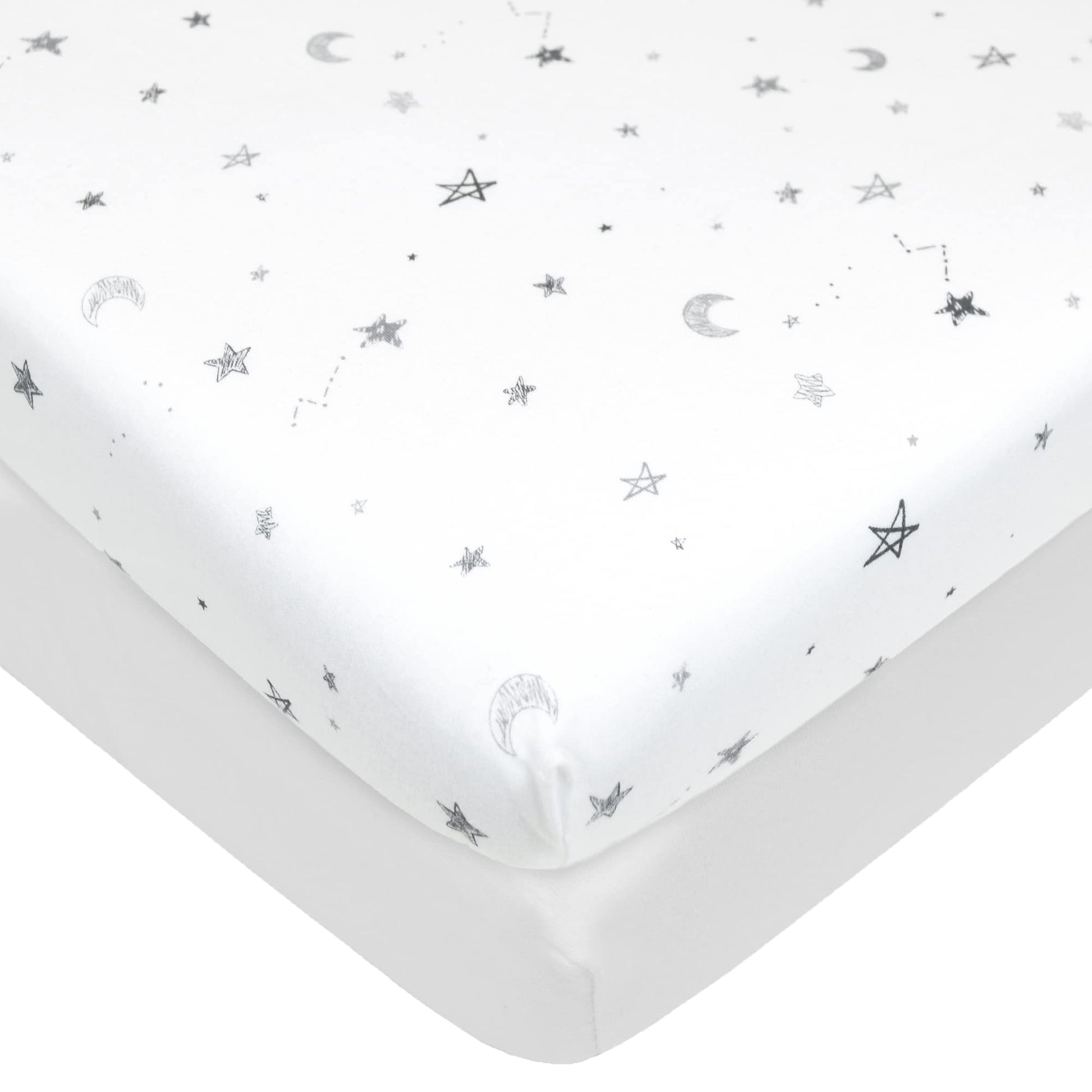 American Baby Company 2 Pack Printed 100% Natural Cotton Jersey Knit Fitted Pack N Play Playard Sheet, Gray Star and White, Soft