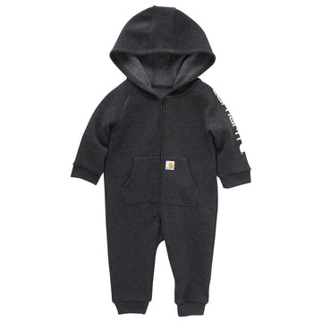 Carhartt Boys Long-Sleeve Zip-Front Hooded Coverall, Caviar Black Heather, 6 Months