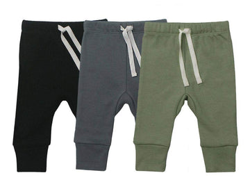 Baby Unisex 3-Pack Baby Boy Pants, Infant Boys Girls Cotton Tapered Ankle Pants(Newborn, Black/Slate Gray/Sage)