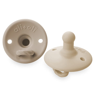 Ali+Oli Pacifier for Baby (2-pk) Set Original Round (Oat-Coco) Concaved Shield Newborn Pacifiers, BPA-Free Silicone Baby Pacifie