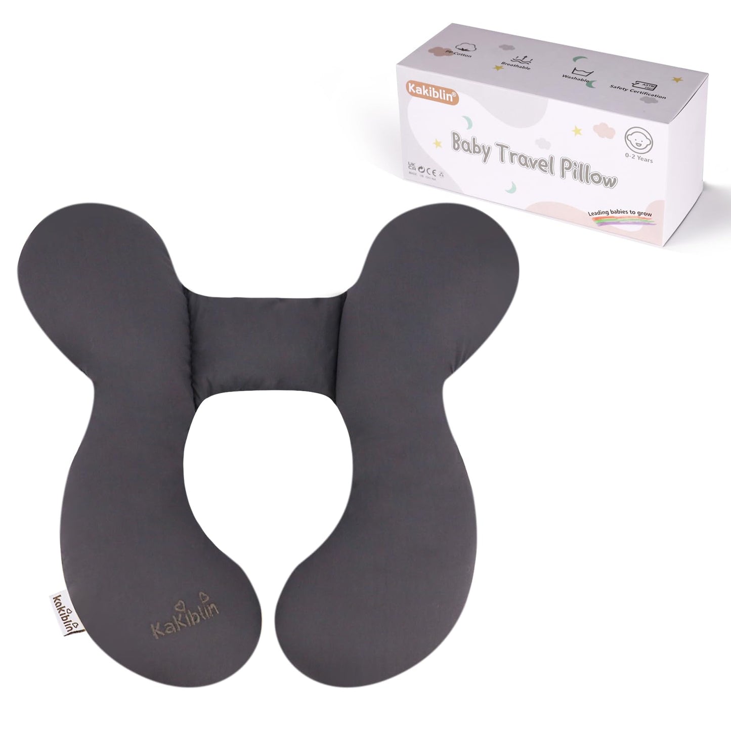 KAKIBLIN Baby Travel Pillow, Upgraded Baby Neck Pillow for Car Seat, Head Support Pillow for Car Seat, Stroller, Pushchair, Grey