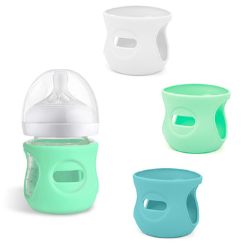 Audrwall Silicone Sleeves For Avent Natural Glass Baby Bottles, Bpa Free, Anti Breakage Baby Bottle Holder (Blue + Green + White