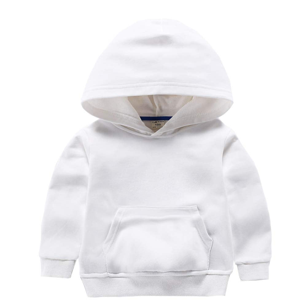 Ding-Dong Baby Toddler Kid Boy Girl Solid Casual Pocket Hoodie Sweatershirt Pullover(White,2T)