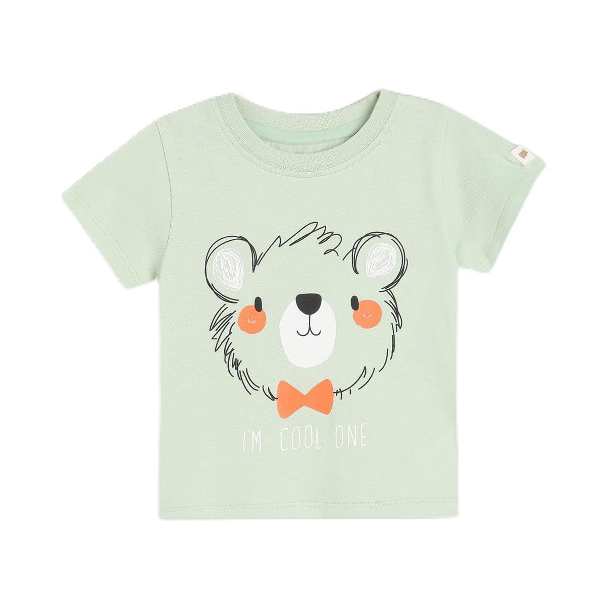 Miniklub Cotton Half Sleeves Animal Printed Tee,Pack Of 1,Green(1218M)
