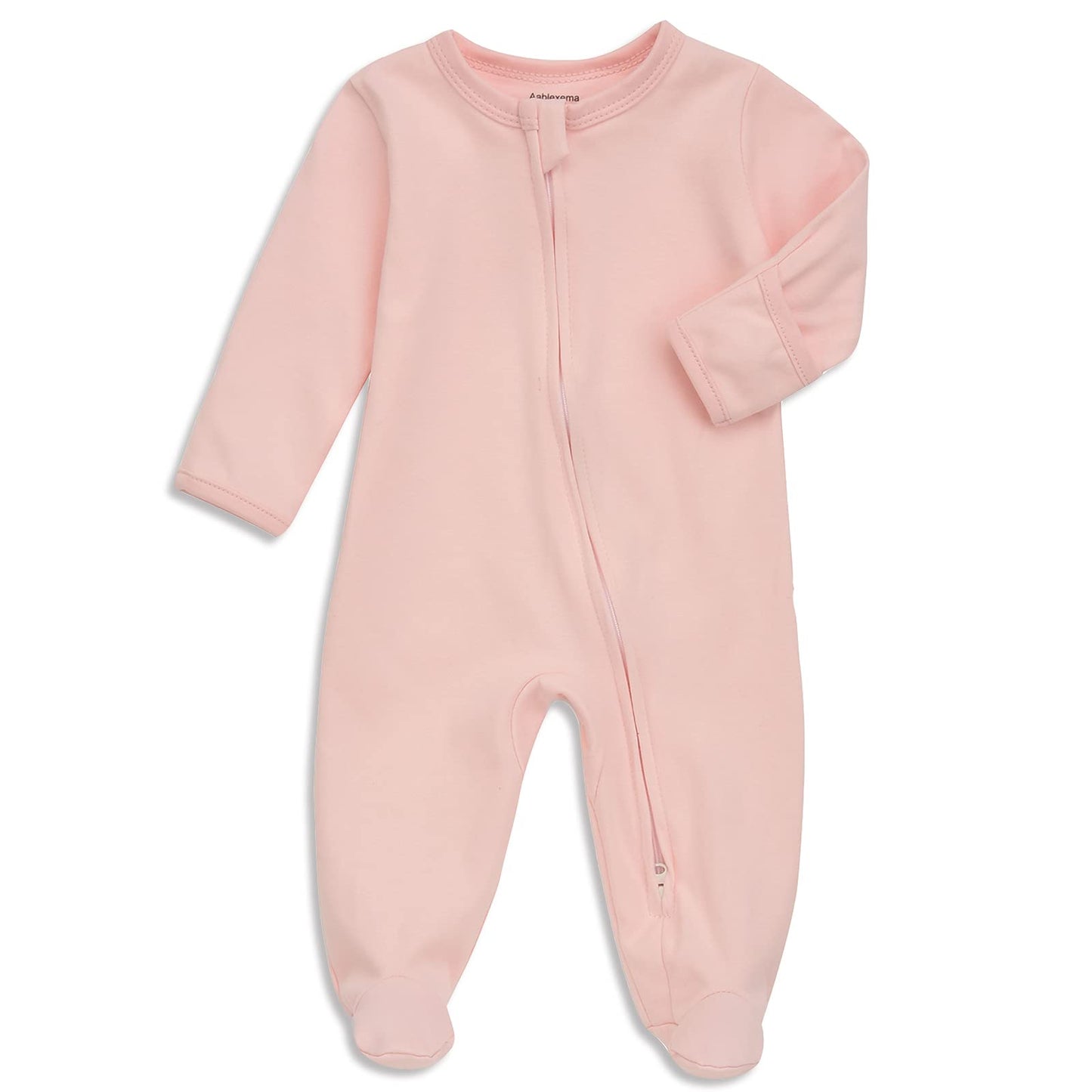 Aablexema Baby Girls Footed Pajamas With Mitten Cuffs - Newborn Infant 2 Ways Zipper Cotton Footie Pjs(Pink,6-12M)