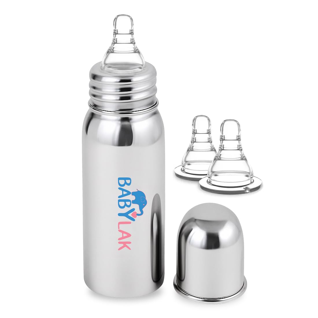 Babylak Stainless Steel Baby Feeding Bottle 250Ml, Baby Milk Bottle With Silicon Nipple Water Feeding Bottle, Anti-Colic, Plasti
