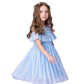 Fancy Flower Girl Wedding Party Dress Cold Shoulder Princess Blue Tutu Tulle Birthday Halloween Christams Dress 8-9 Years